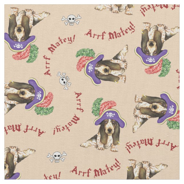 Basset Hound Pirat Fabric Tyg (Närbild)
