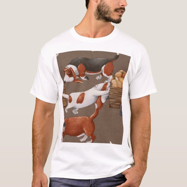 Basset Hound Pumpkin Harvest Mönster T Shirt (Framsida)
