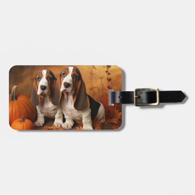 Basset Hound Puppy Autumn Delight Pumpkin Bagagebricka (Horisontell Framsida)