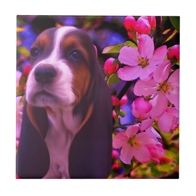Basset Hound Puppy Hund Art Kakelplatta (Framsidan)