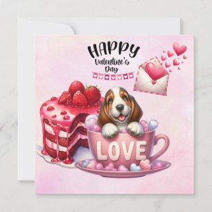 Basset Hound Puppy Hund för Alla hjärtans dag Julkort