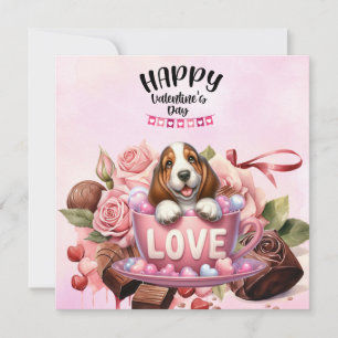 Basset Hound Puppy Hund för Alla hjärtans dag Julkort