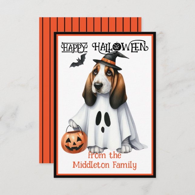 Basset Hound Puppy Hund Happy halloween Anteckningskort (Fram/baksida)