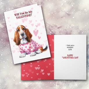 Basset Hound Puppy i Sweater Valentine Helgkort
