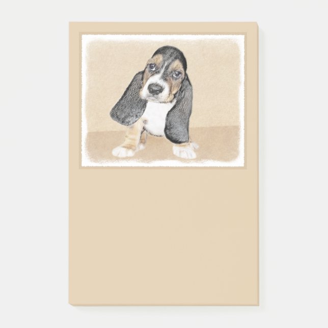 Basset Hound Puppy-målning - Originalteckning av H Post-it Block (Framsida)