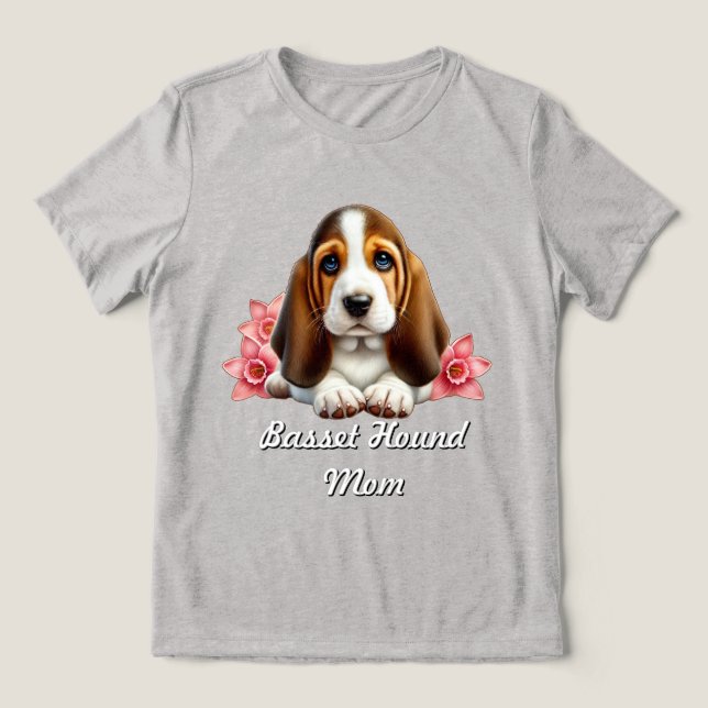 Basset Hound Puppy med blommor T Shirt (Design Framsida)