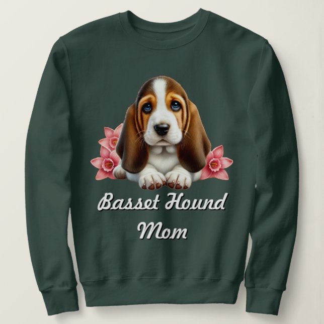 Basset Hound Puppy med blommor T Shirt (Design framsida)