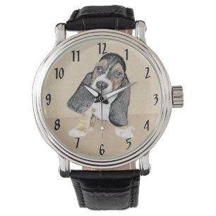Basset Hound Puppy Painting - Original Hund Art Armbandsur
