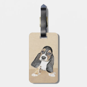 Basset Hound Puppy Painting - Original Hund Art Bagagebricka
