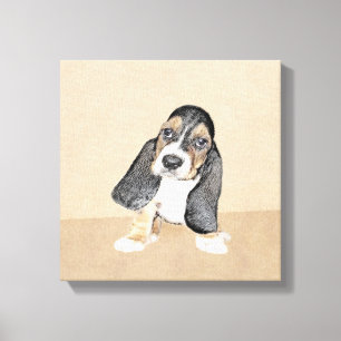 Basset Hound Puppy Painting - Original Hund Art Canvastryck