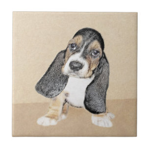 Basset Hound Puppy Painting - Original Hund Art Kakelplatta