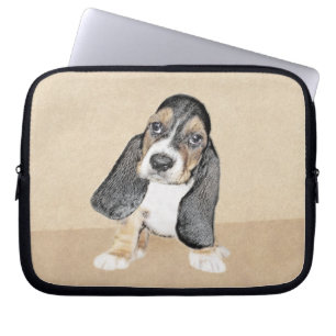 Basset Hound Puppy Painting - Original Hund Art Laptop Fodral