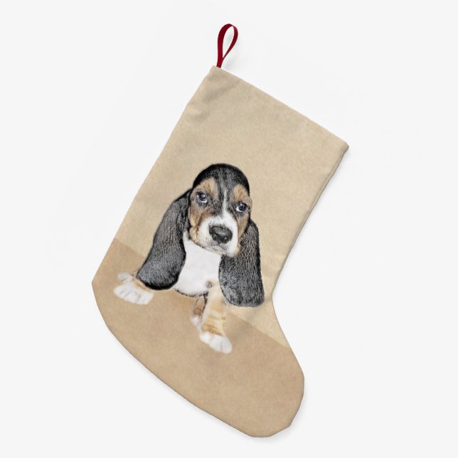 Basset Hound Puppy Painting - Original Hund Art Liten Julstrumpa (Framsidan (Hängande))