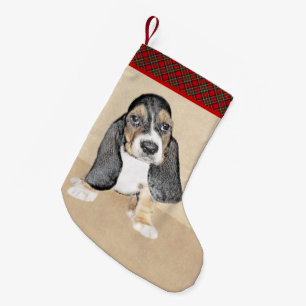Basset Hound Puppy Painting - Original Hund Art Liten Julstrumpa