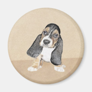 Basset Hound Puppy Painting - Original Hund Art Magnet