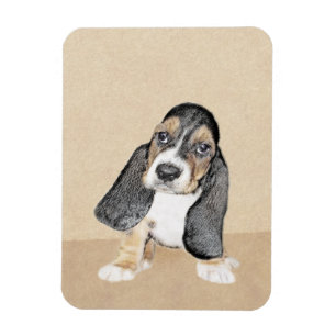 Basset Hound Puppy Painting - Original Hund Art Magnet
