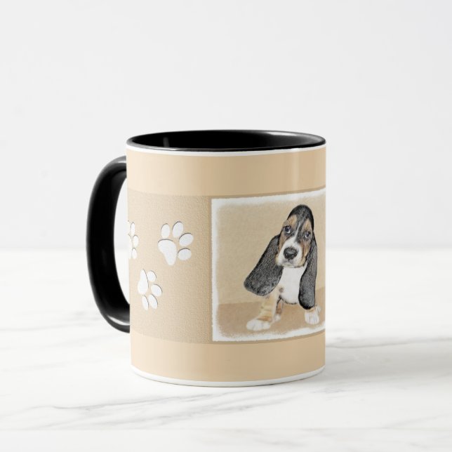 Basset Hound Puppy Painting - Original Hund Art Mugg (Framsida vänster)