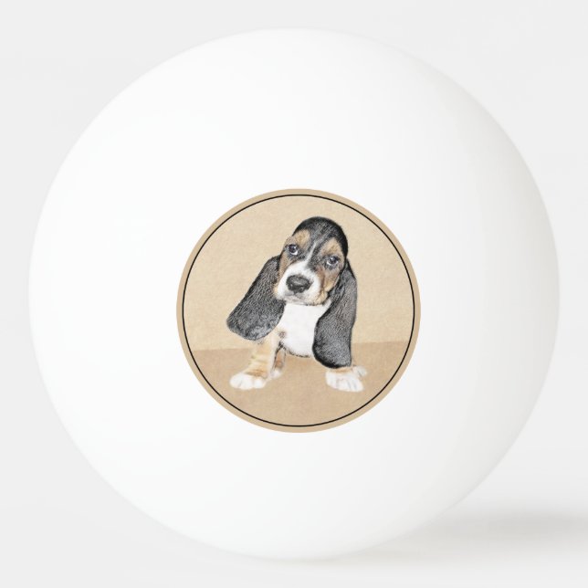 Basset Hound Puppy Painting - Original Hund Art Pingisboll (Framsidan)