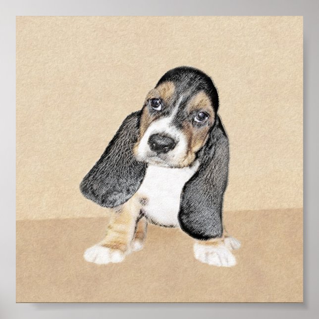 Basset Hound Puppy Painting - Original Hund Art Poster (Framsidan)