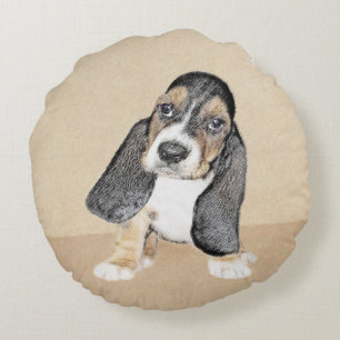 Basset Hound Puppy Painting - Original Hund Art Rund Kudde