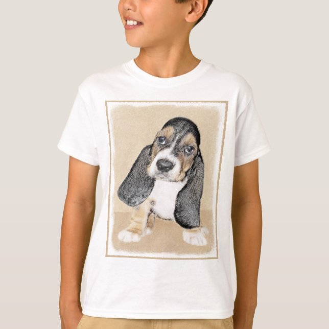 Basset Hound Puppy Painting - Original Hund Art T Shirt (Framsida)