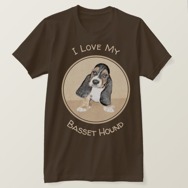 Basset Hound Puppy Painting - Original Hund Art T Shirt (Design framsida)