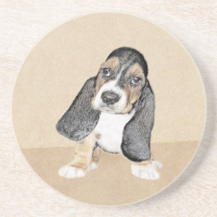 Basset Hound Puppy Painting - Original Hund Art Underlägg