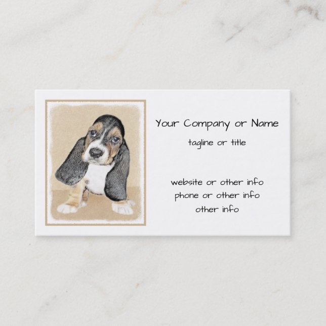 Basset Hound Puppy Painting - Original Hund Art Visitkort (Framsida)