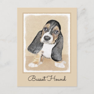 Basset Hound Puppy Painting - Original Hund Art Vykort