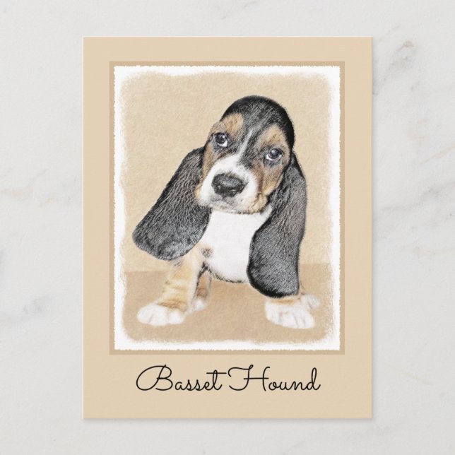 Basset Hound Puppy Painting - Original Hund Art Vykort (Framsida)