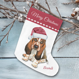 Basset Hound Puppy Snowflake Mönster Stor Julstrumpa