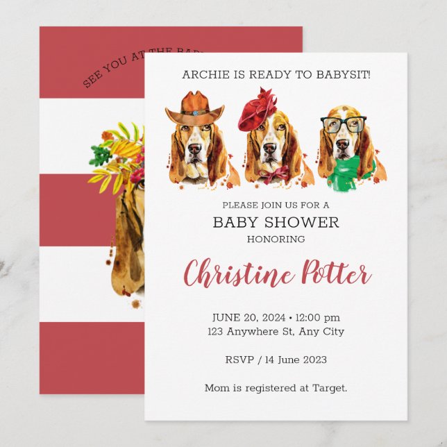 Basset Hound Puppy Theme Baby Shower-inbjudan Inbjudningar (Fram/baksida)