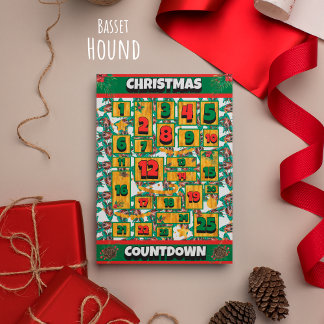 Basset Hound Räknar Ned Jul Adventskalender Julkort