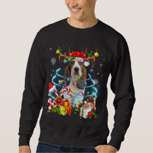 Basset Hound Reindeer Julgran Ljus Pajama Lång Ärmad Tröja