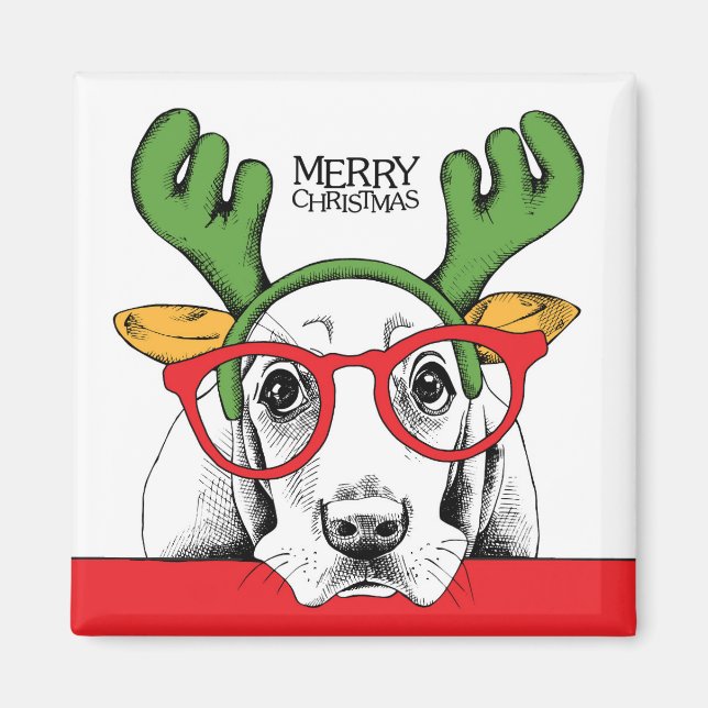 Basset Hound Reindeer Magnet (Framsidan)