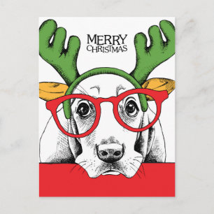 Basset Hound Reindeer Vykort