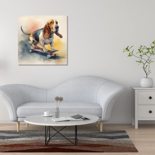 Basset Hound ridskateboard Poster