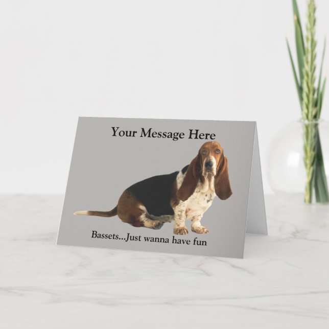 Basset Hound Roligt Loving Greeting Card Helgkort (Framsida)