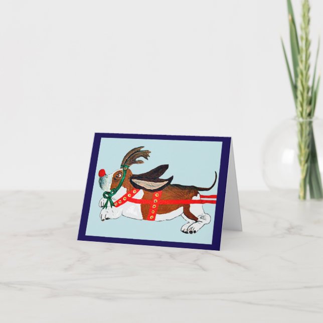 Basset Hound Rudolf med röda näsan Inbjudan (Framsida)
