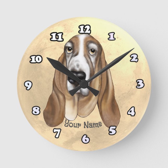 Basset Hound Rund Klocka (Framsida)
