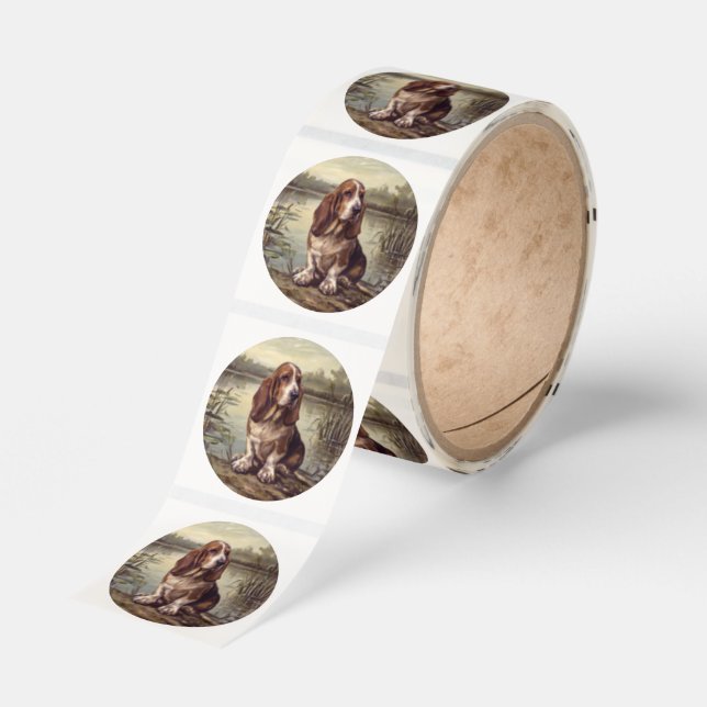 Basset Hound Runt Klistermärke (Rulle)