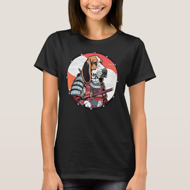 Basset Hound Samurai Rolig hund Warrior T Shirt (Framsida)