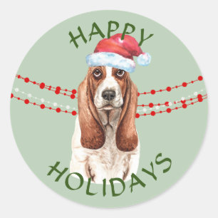 Basset Hound Santa Hat Glad helg Runt Klistermärke