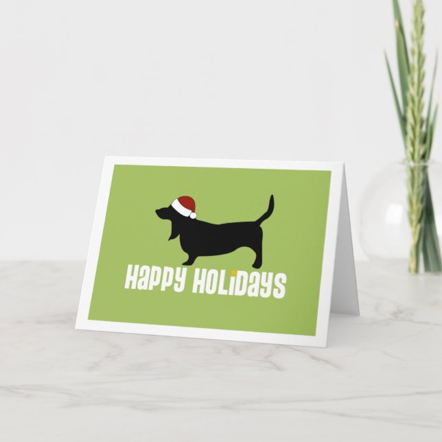 Basset Hound Santa Hat Helgkort (Framsida)