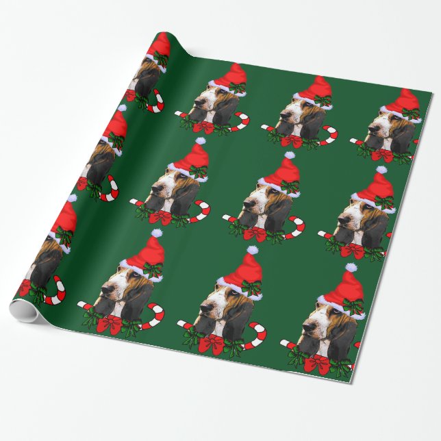 Basset Hound Santa Hat jul Presentpapper (Utrullad)
