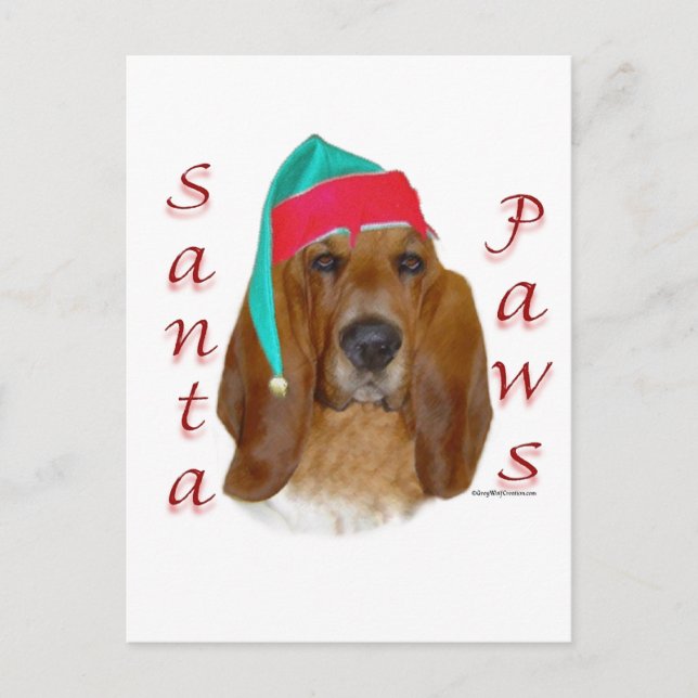 Basset Hound Santa Tassar Helg Vykort (Framsida)