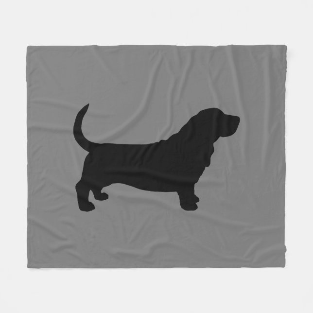 Basset Hound Silhouette Grått och Black Fleecefilt (Framsidan (Horisontell))