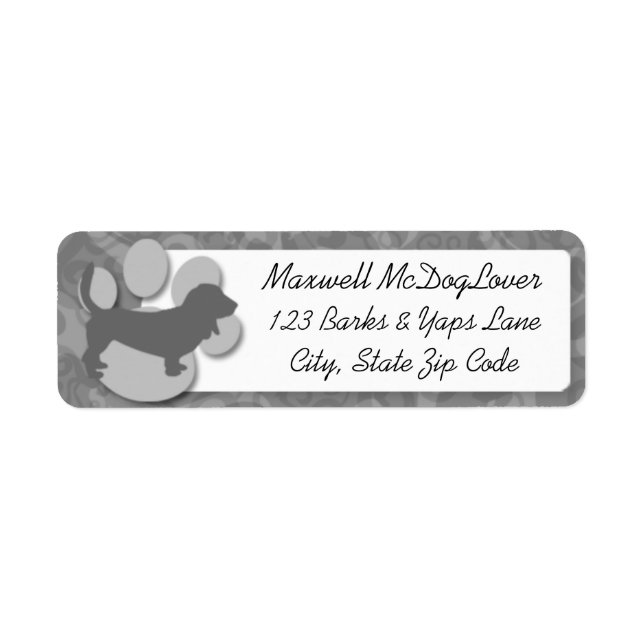 Basset Hound Silhouette Returadress Etikett (Framsidan)