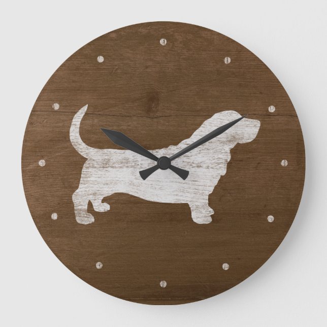 Basset Hound Silhouette Stor Klocka (Framsida)