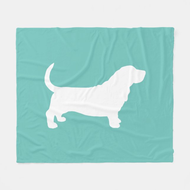 Basset Hound Silhouette Teal and White Fleecefilt (Framsidan (Horisontell))